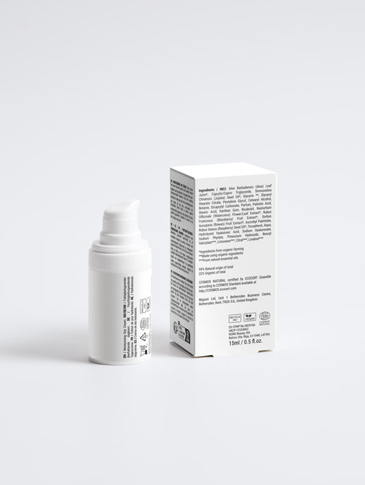 Skincare product and its packaging on a white background