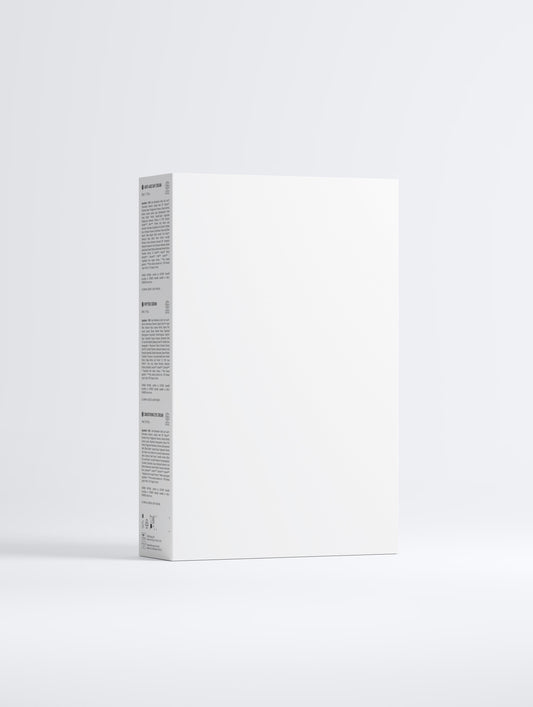 Tall rectangular box with text on a white background