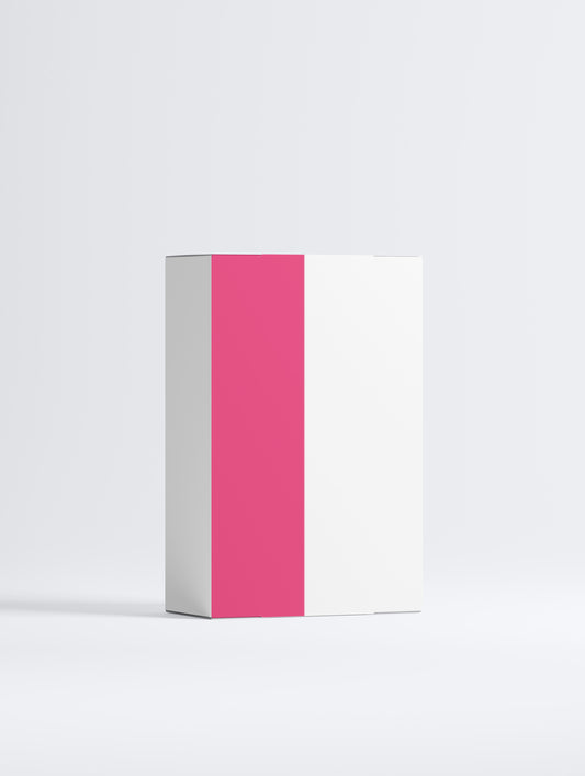 White box with a pink stripe on a white background