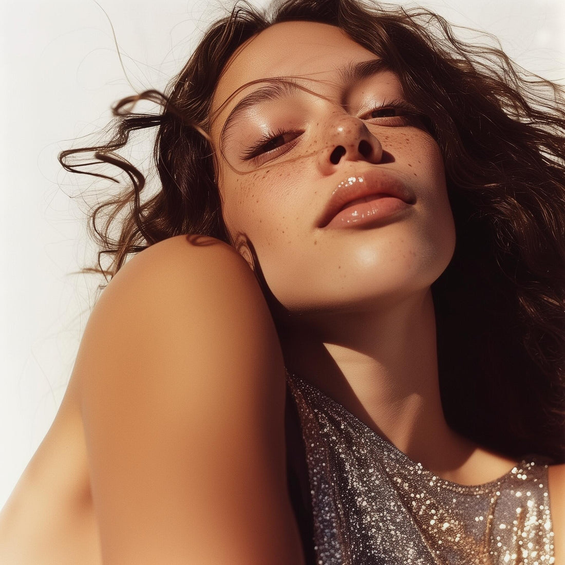 This is a head and shoulder of a beautiful dark haired young woman