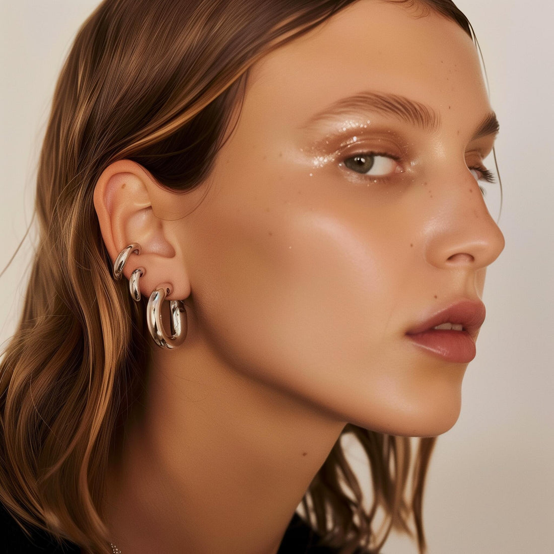 Right profile picture of a beautiful young woman 