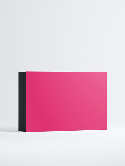 Pink rectangular object with black border on a white background