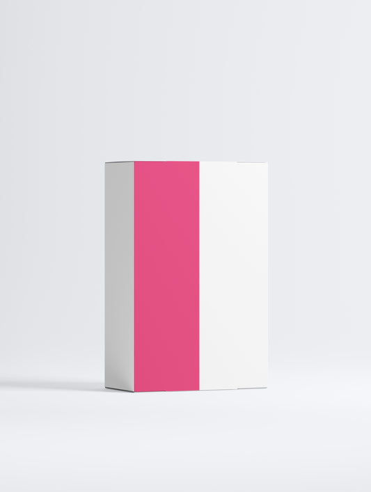White box with a pink stripe on a white background
