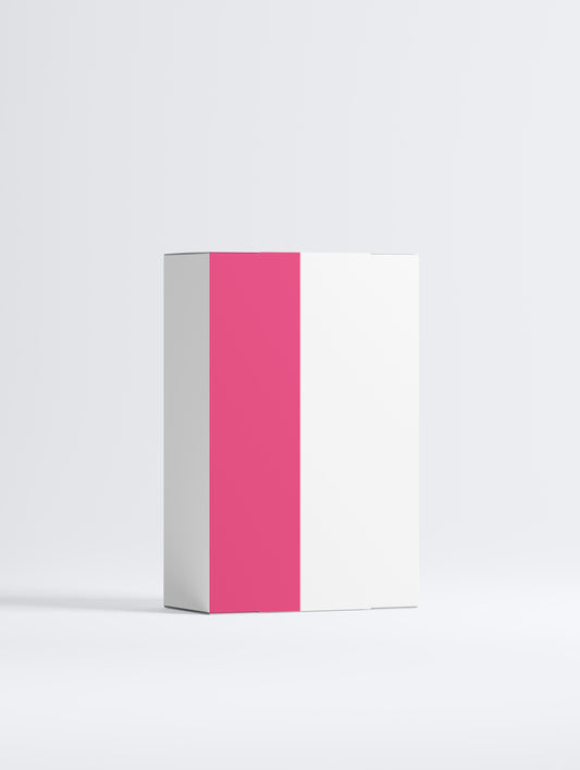 White box with a pink stripe on a white background