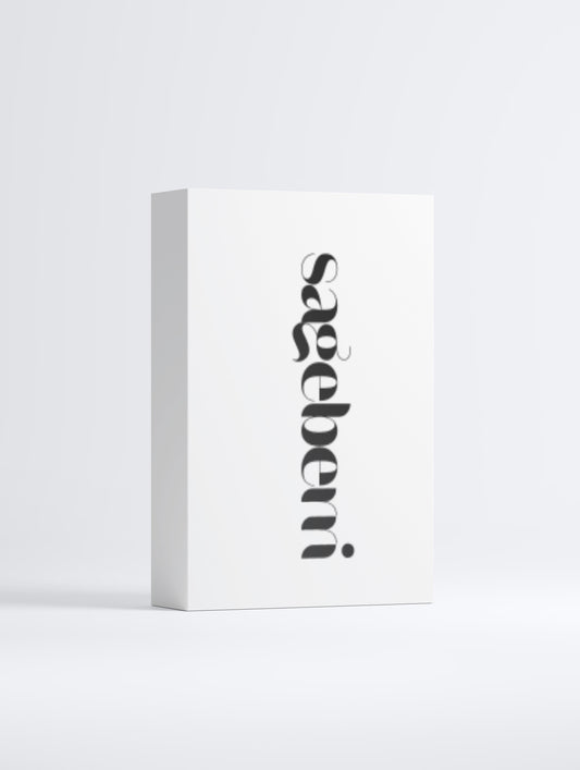 A white rectangular product box standing upright on a light gray studio background, with the word 'sébéleni' printed vertically in black script on the front.