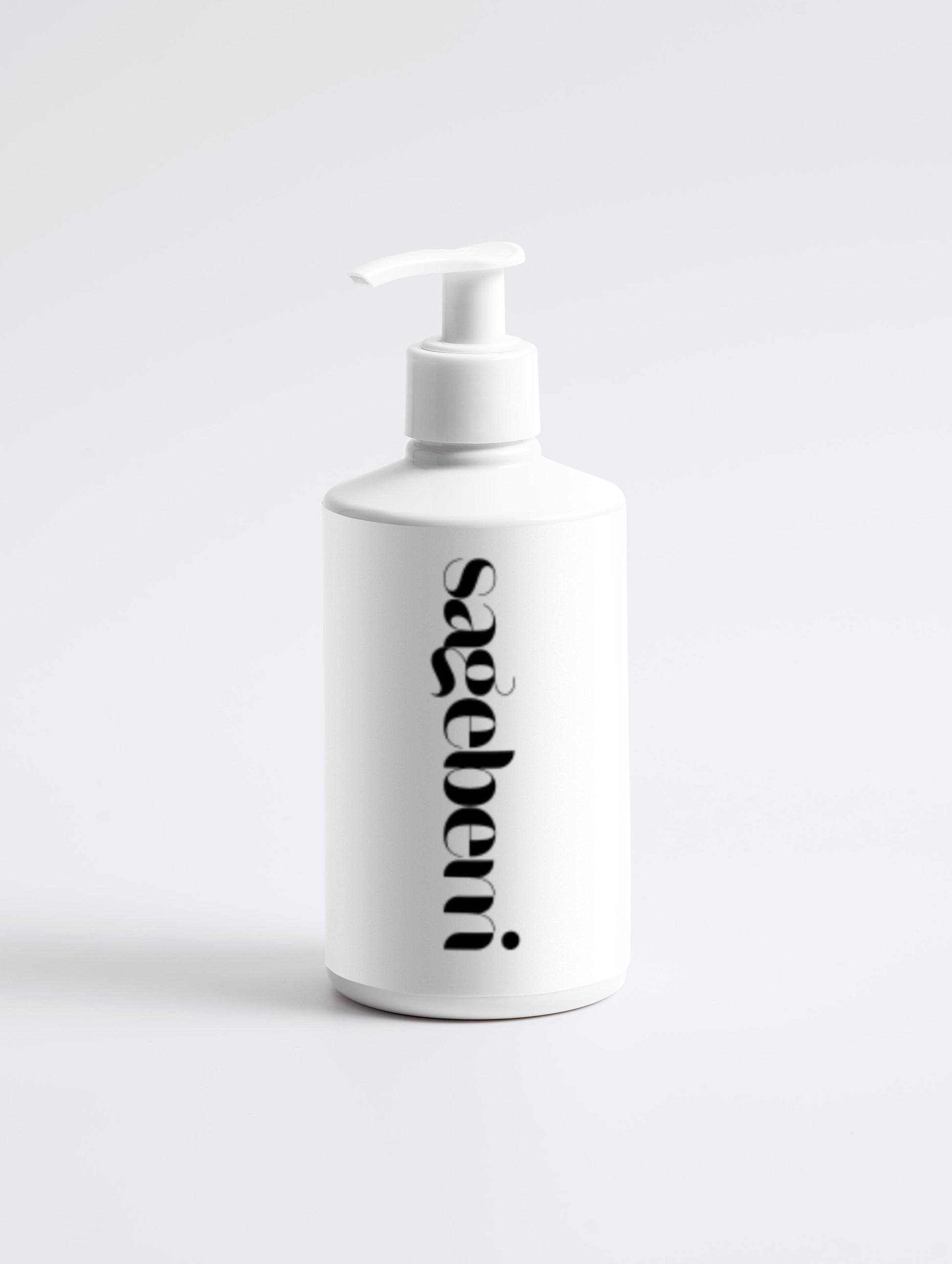 White bottle with pump labeled 'sageben' on a white background