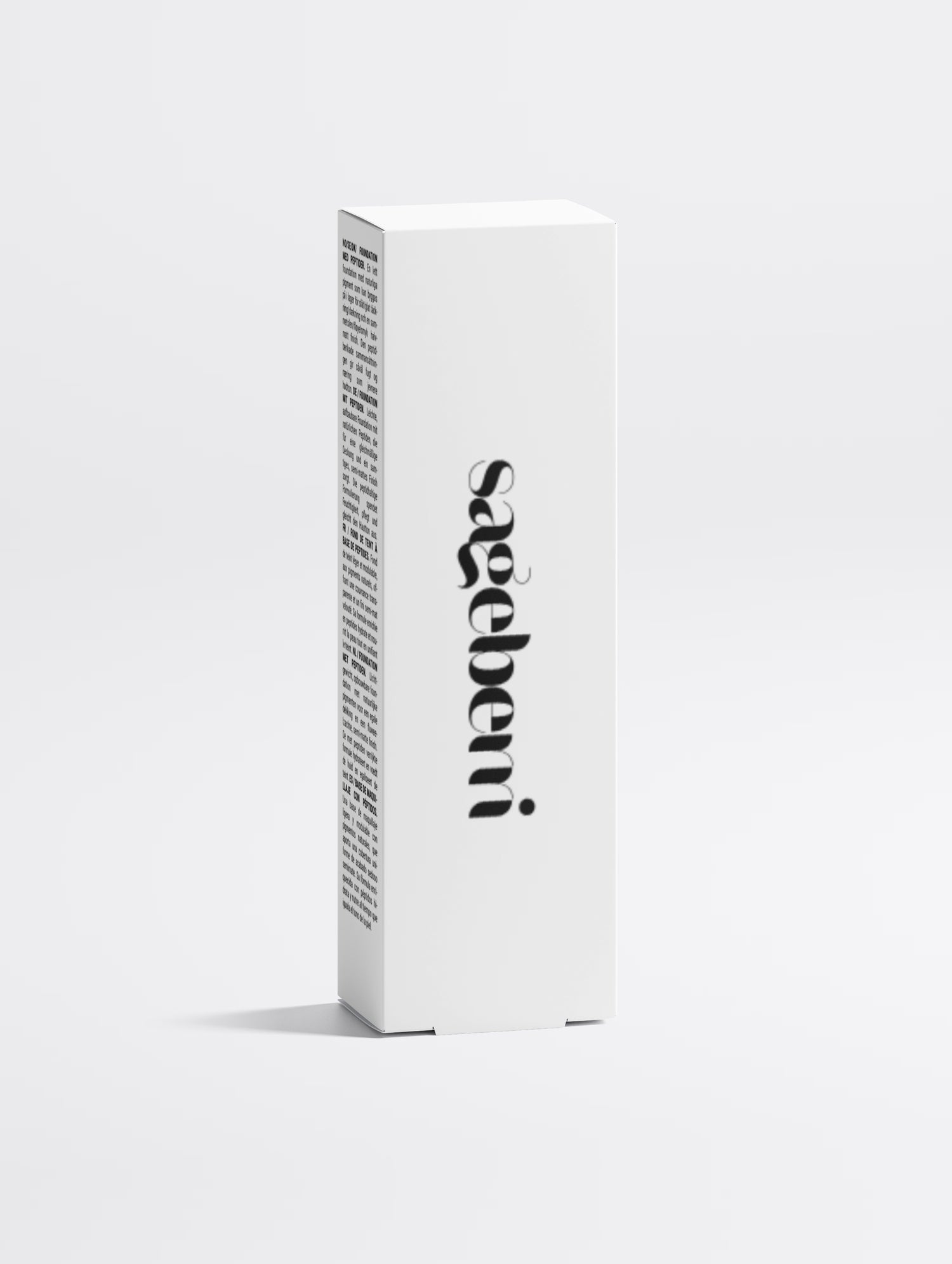 A tall, slender white product box with the brand name 'saeberri' printed vertically in black gothic-style lettering on the front, photographed on a clean light gray background.