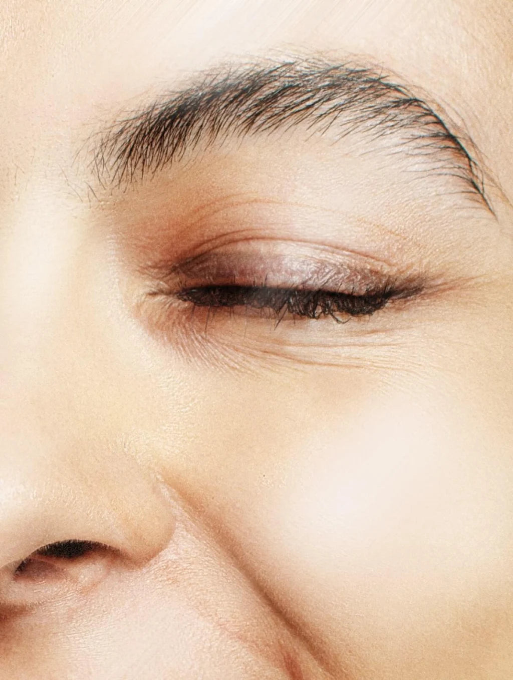 Close-up of an eye with makeup, focusing on the eyelid and eyebrow area.