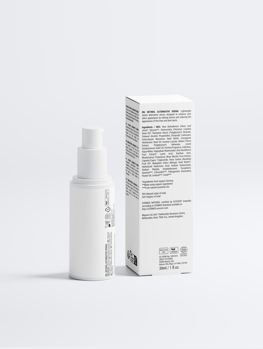 White skincare bottle and box on a light gray background